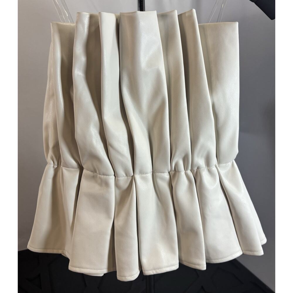 Buddy Love Faux Leather Strapless Peplum Top Cream Pleated XS